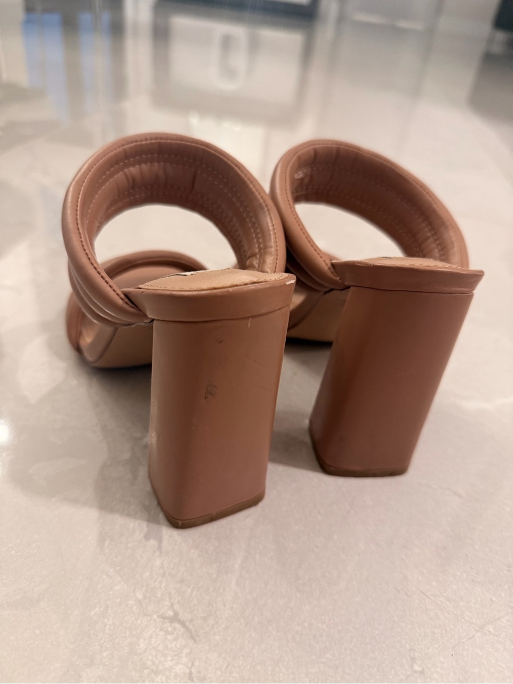 Steve Madden Blush Tan Quilted Strap Block Heel Sandals - Picture 9 of 10